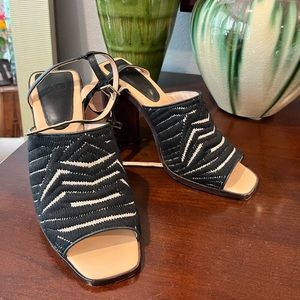 AD & Daughters Block Wooden Heel Haddix Square Toe Dress Sandals Black 9.5 NEW